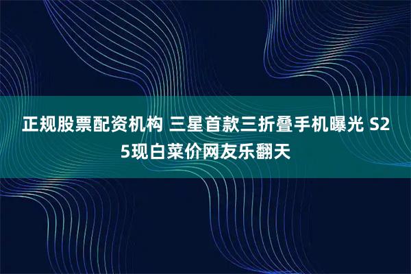 正规股票配资机构 三星首款三折叠手机曝光 S25现白菜价网友乐翻天